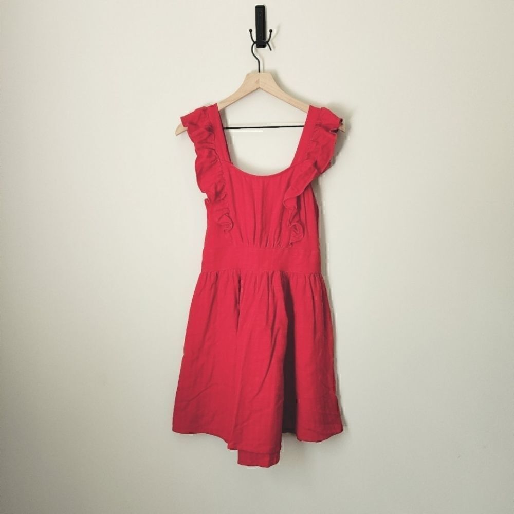 New Glam Ruffle Sleeve Open Tie Back Dress in Red Size Medium